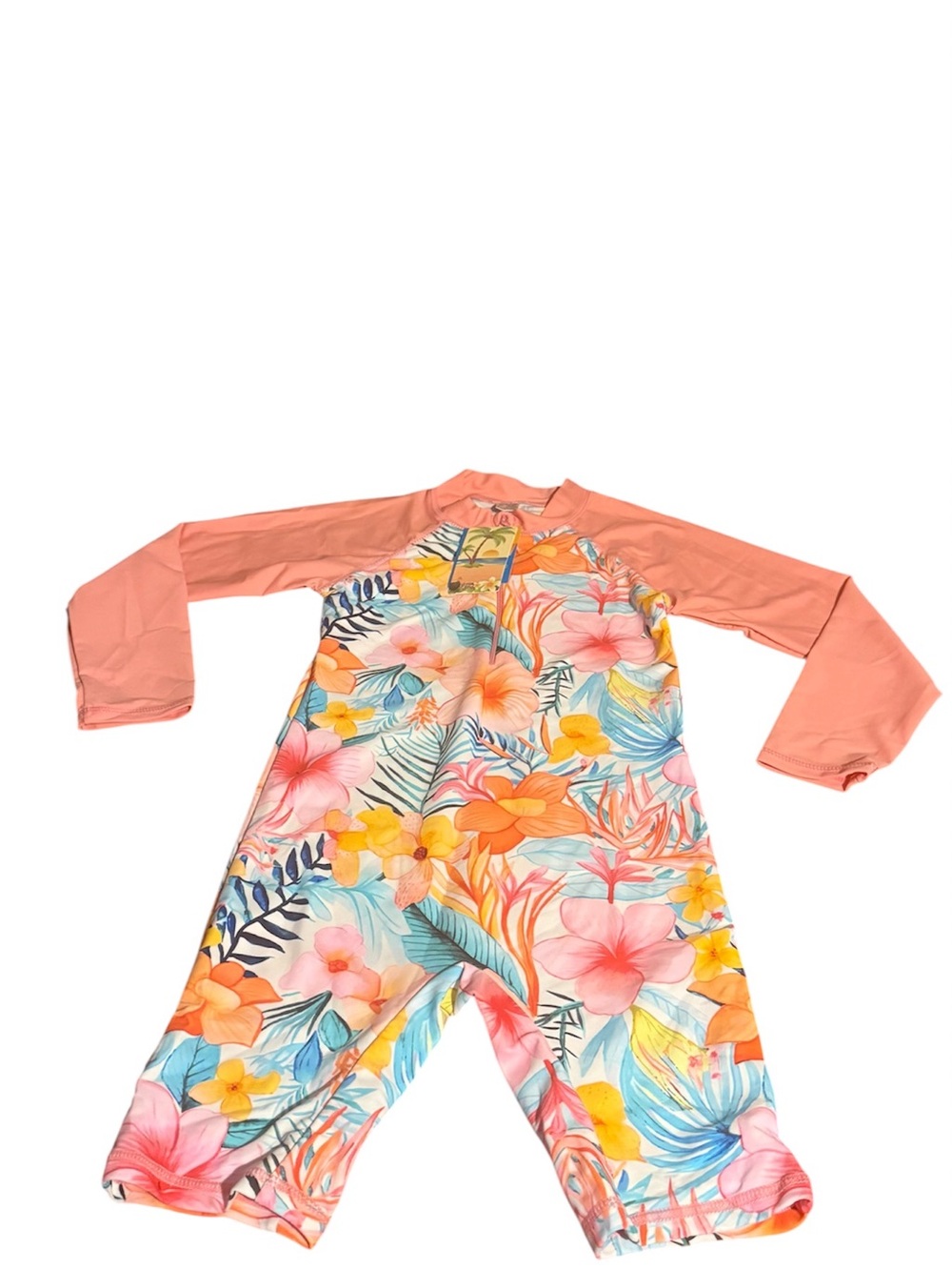 Kids Floral Long-Sleeve One-Piece Swimsuit - Coral Sleeves